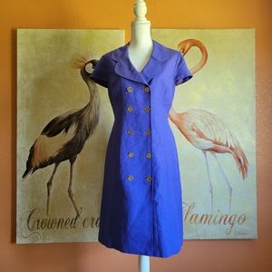 Alex Marie Short Sleeve Double Breasted Blazer Dress Linen Violet Buttons 12